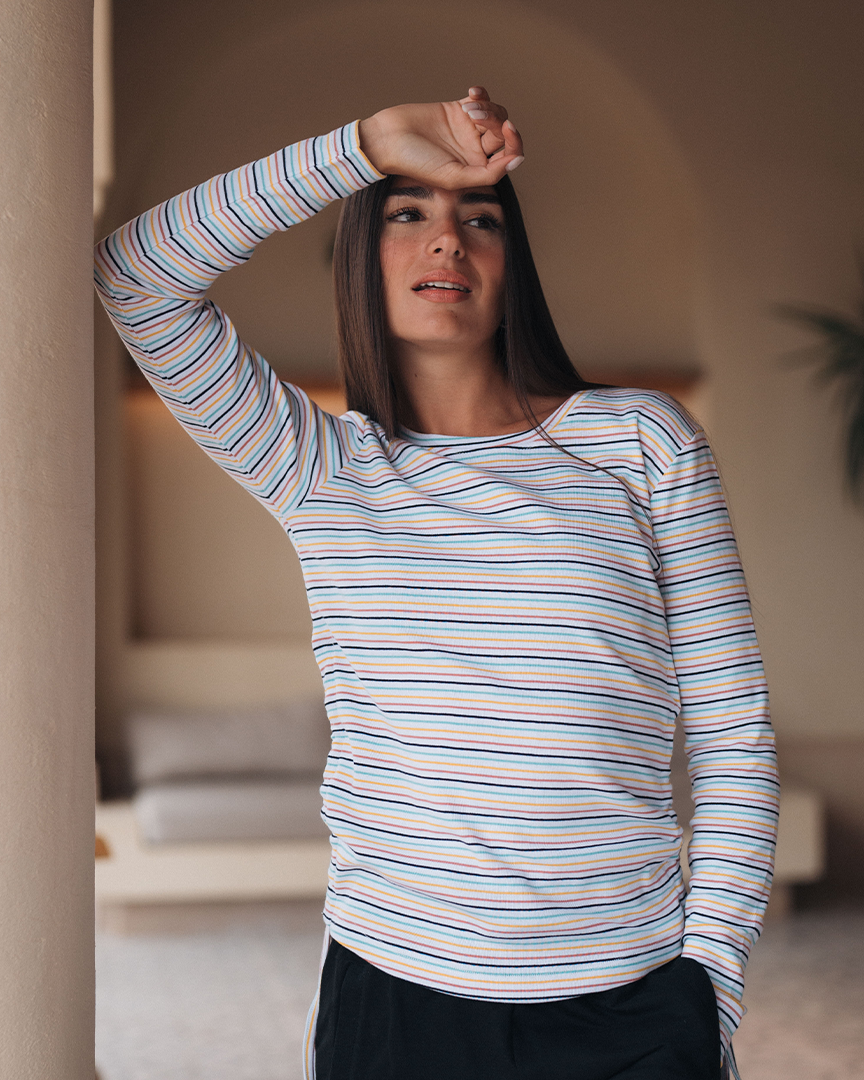colorful Stripe Rib بيجاما حريمي ريب مقلم الوان*بنطلون سمر ميلتون
