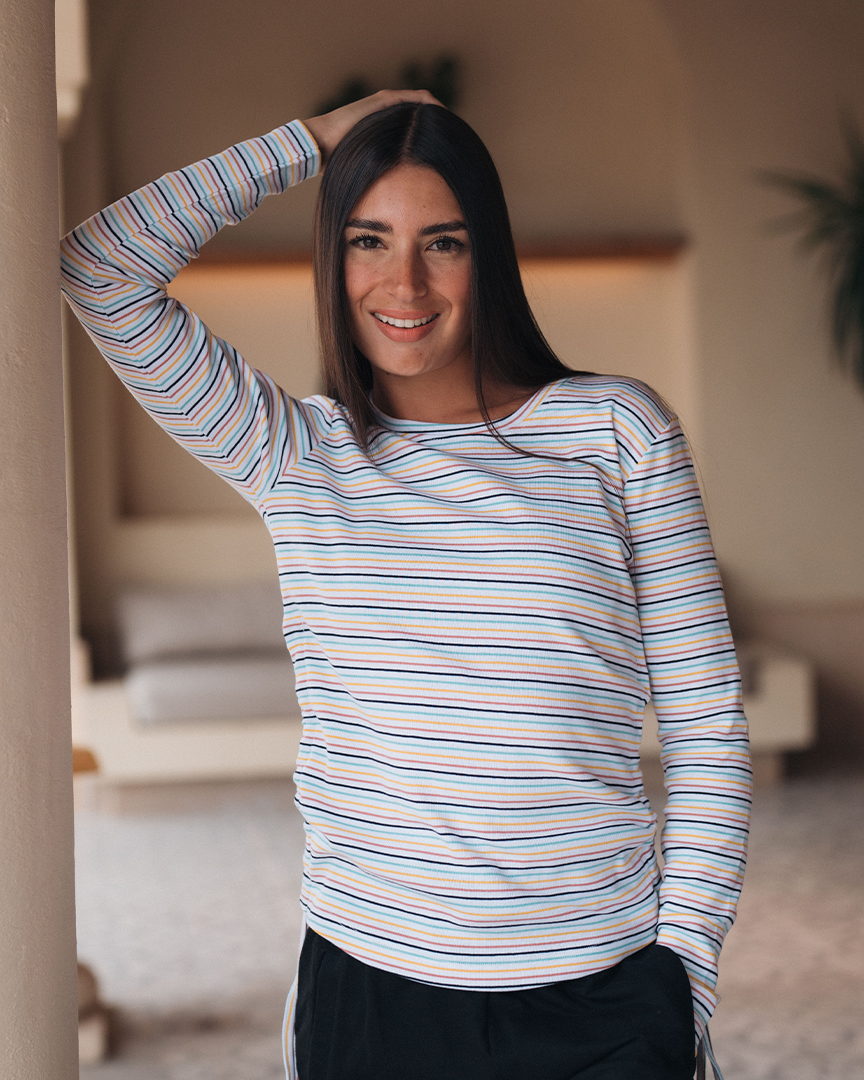colorful Stripe Rib بيجاما حريمي ريب مقلم الوان*بنطلون سمر ميلتون