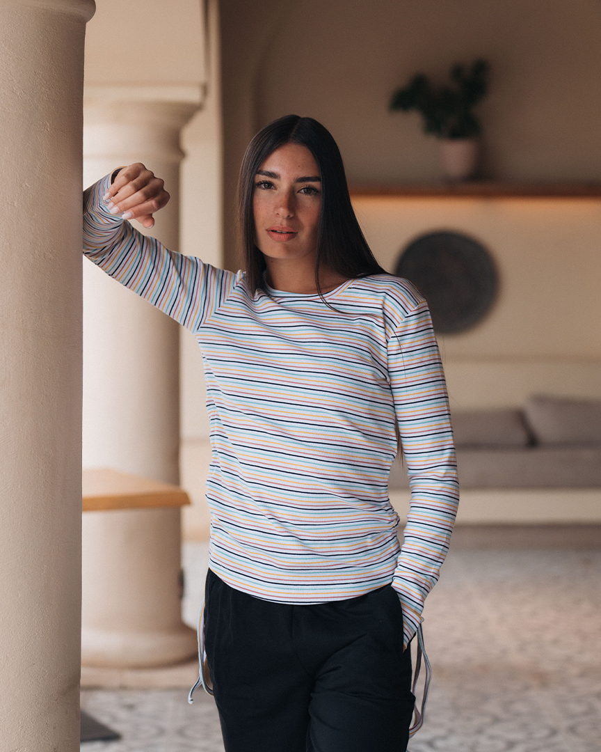 colorful Stripe Rib بيجاما حريمي ريب مقلم الوان*بنطلون سمر ميلتون