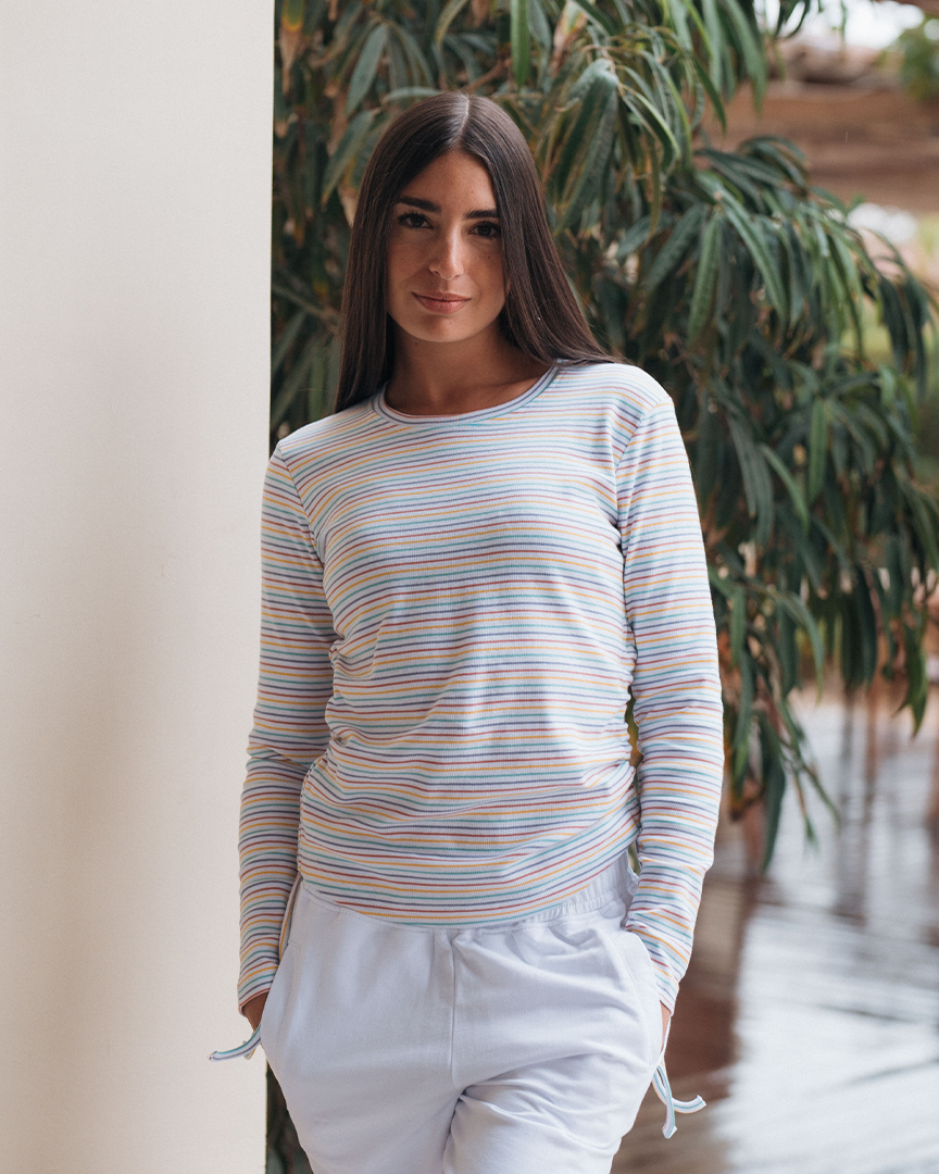 colorful Stripe Rib بيجاما حريمي ريب مقلم الوان*بنطلون سمر ميلتون