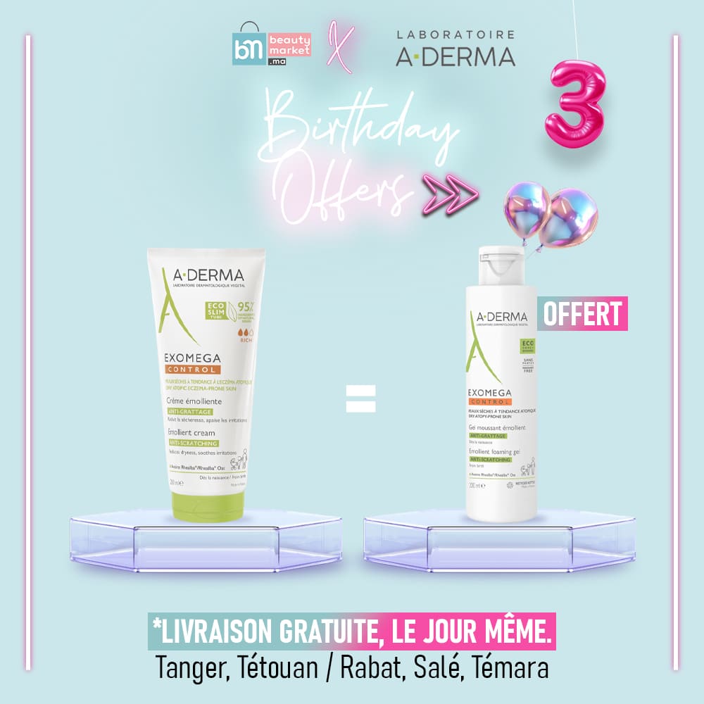 A-Derma Exomega Control Crème émolliente – 200 ml = Gel moussant 200 ML OFFERT offert