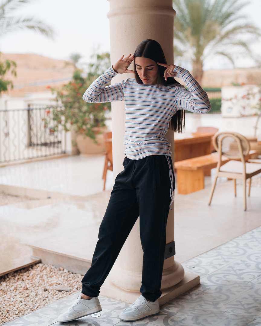 colorful Stripe Rib بيجاما حريمي ريب مقلم الوان*بنطلون سمر ميلتون
