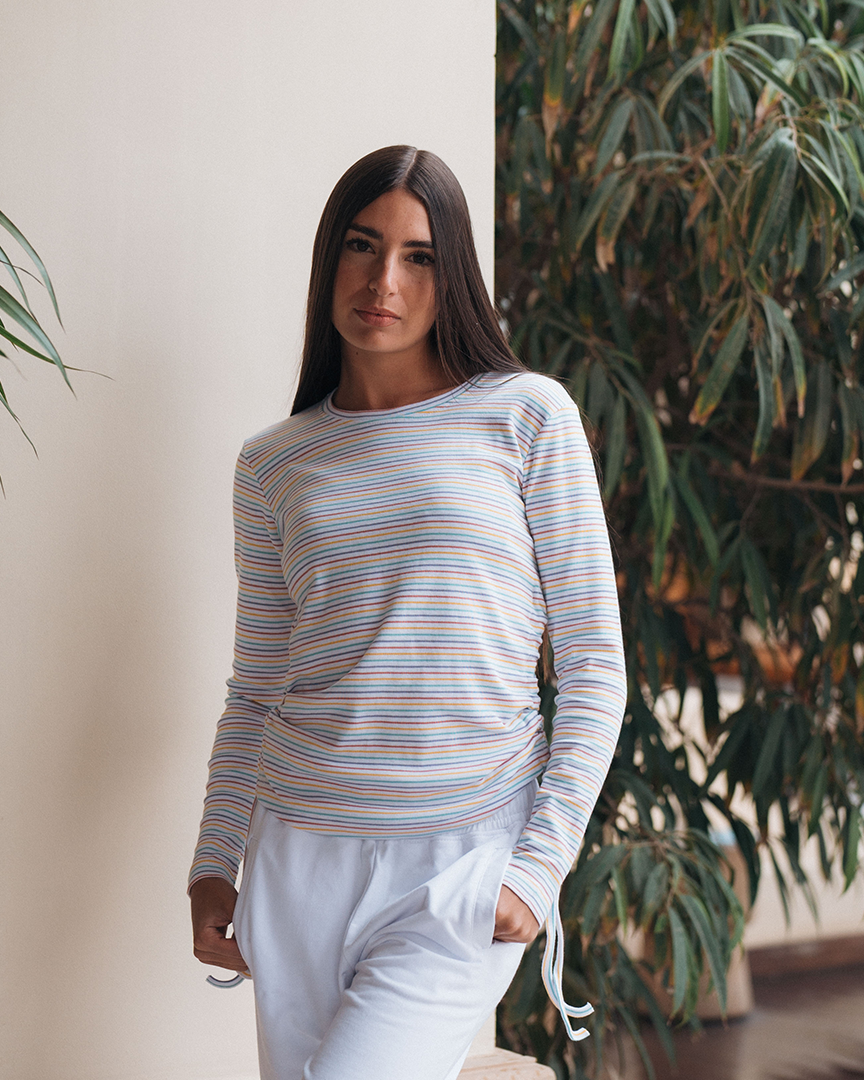 colorful Stripe Rib بيجاما حريمي ريب مقلم الوان*بنطلون سمر ميلتون
