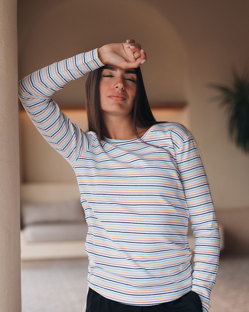 colorful Stripe Rib بيجاما حريمي ريب مقلم الوان*بنطلون سمر ميلتون