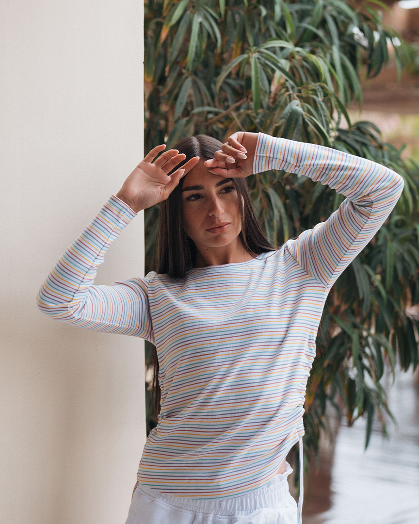 colorful Stripe Rib بيجاما حريمي ريب مقلم الوان*بنطلون سمر ميلتون