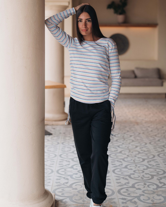colorful Stripe Rib بيجاما حريمي ريب مقلم الوان*بنطلون سمر ميلتون