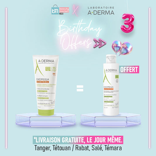 A-Derma Exomega Control Crème émolliente – 200 ml = Gel moussant 200 ML OFFERT offert