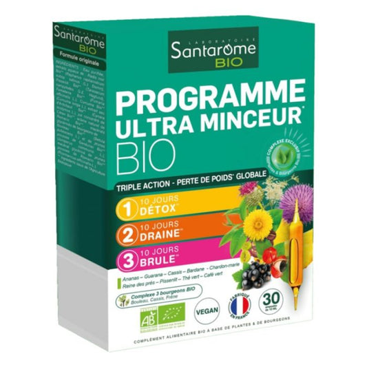 SANTAROME BIO PROGRAMME ULTRA MINCEUR 30 AMPOULES DE 10 ML Vitamines et compléments alimentaires